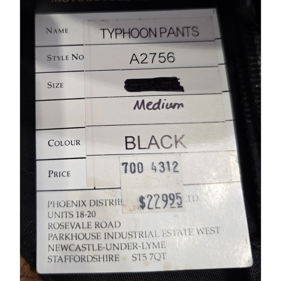 Belstaff Typhoon Pants A2756 BLK  Motorcycle Pants Size M Permatex Cordura #0203 - Picture 4 of 11